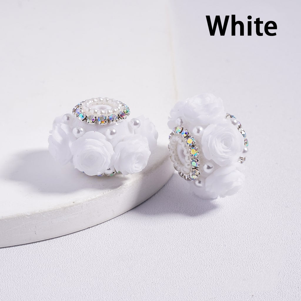 Acrylic Beads with Rose Flowers Valentine's Day, with AB Rhinestone and White Pearl Chains, 27MM, Multi-Color, Random Mix