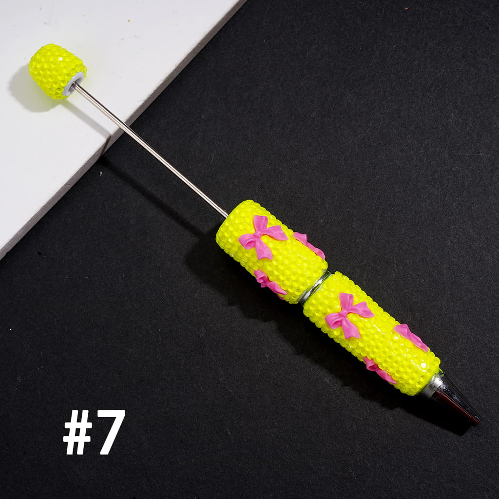 Beadable Clay Pens with Cute Bowtie Design, Rhinestones Covering the Entire Pen, Multi-Color