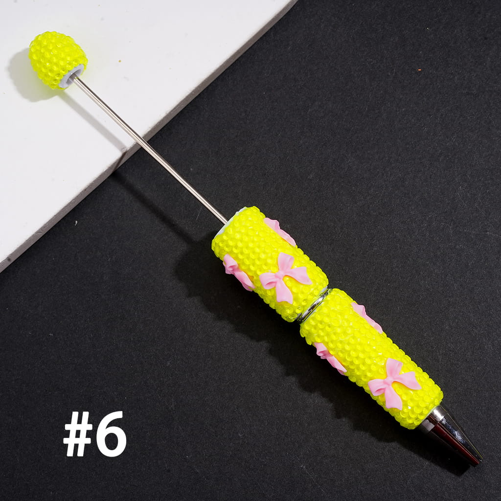 Beadable Clay Pens with Cute Bowtie Design, Rhinestones Covering the Entire Pen, Multi-Color