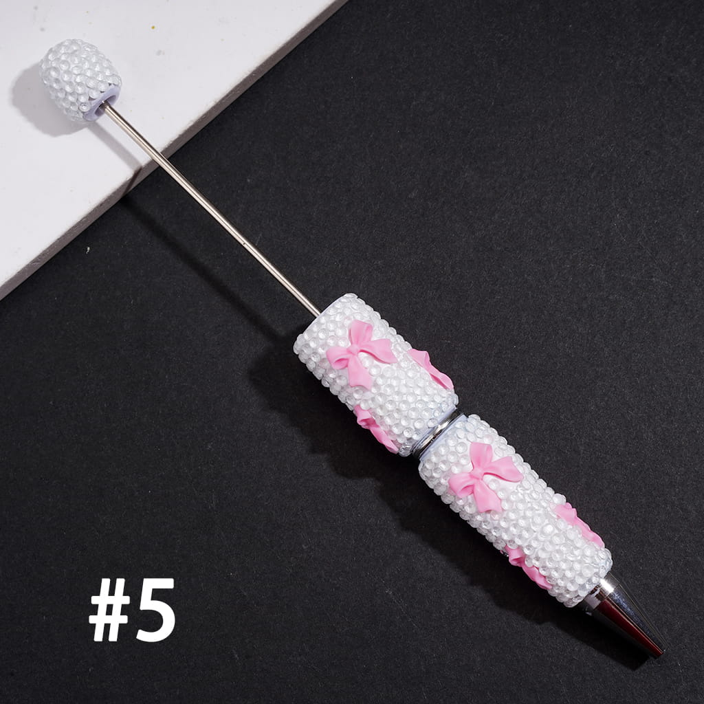 Beadable Clay Pens with Cute Bowtie Design, Rhinestones Covering the Entire Pen, Multi-Color