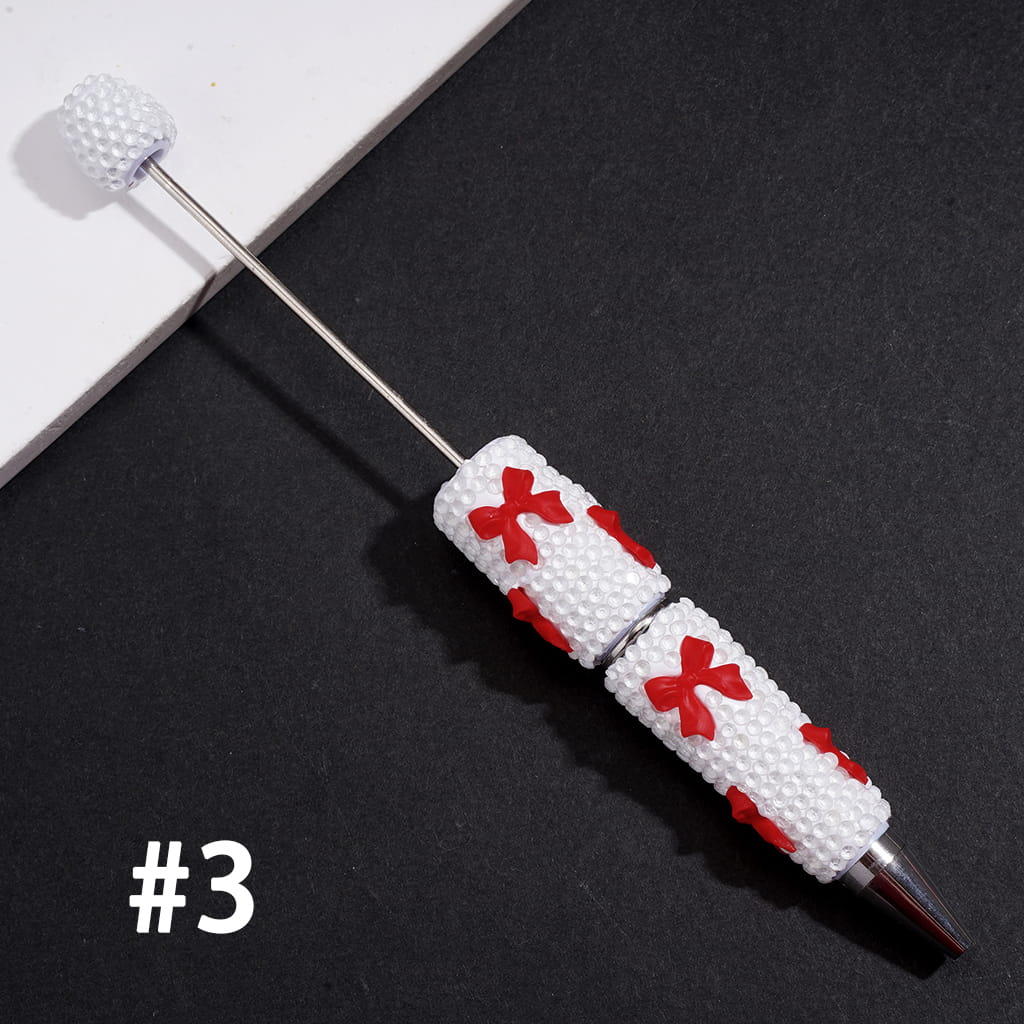 Beadable Clay Pens with Cute Bowtie Design, Rhinestones Covering the Entire Pen, Multi-Color