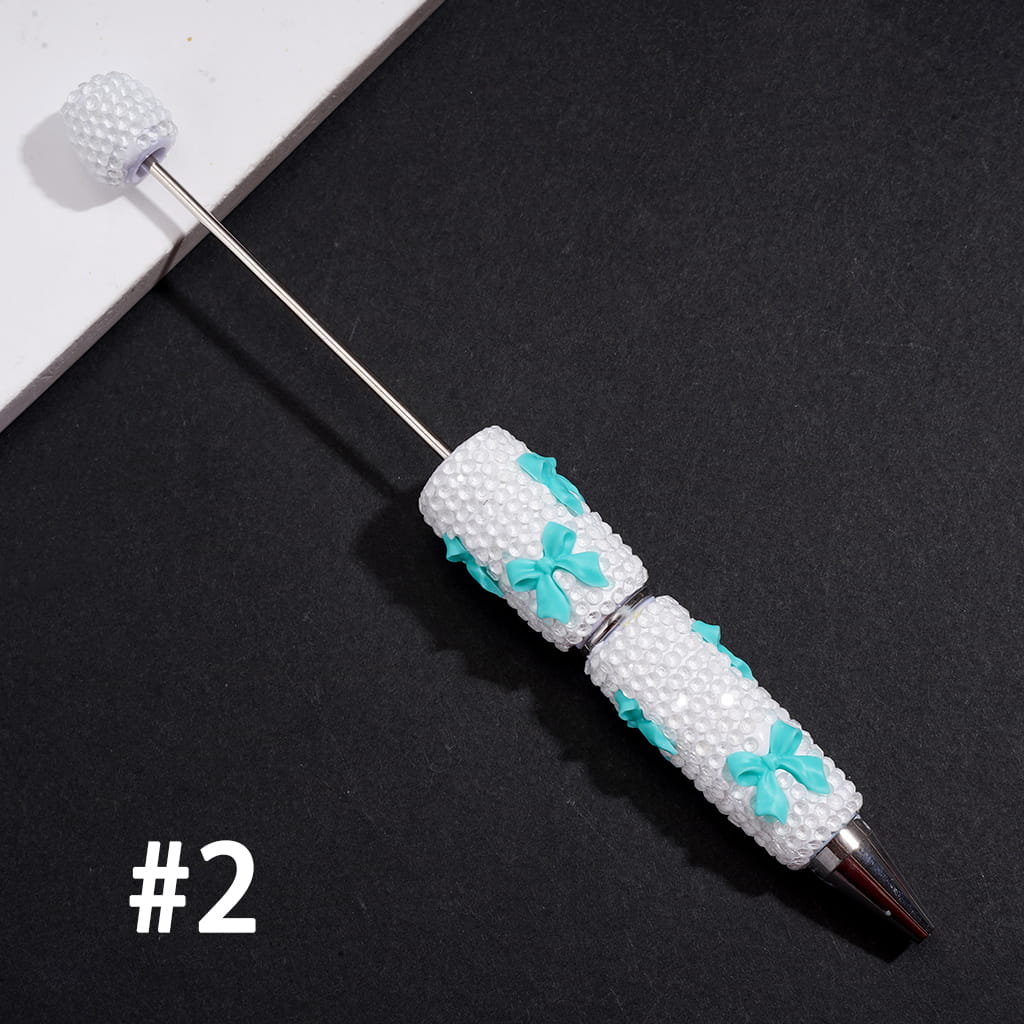 Beadable Clay Pens with Cute Bowtie Design, Rhinestones Covering the Entire Pen, Multi-Color