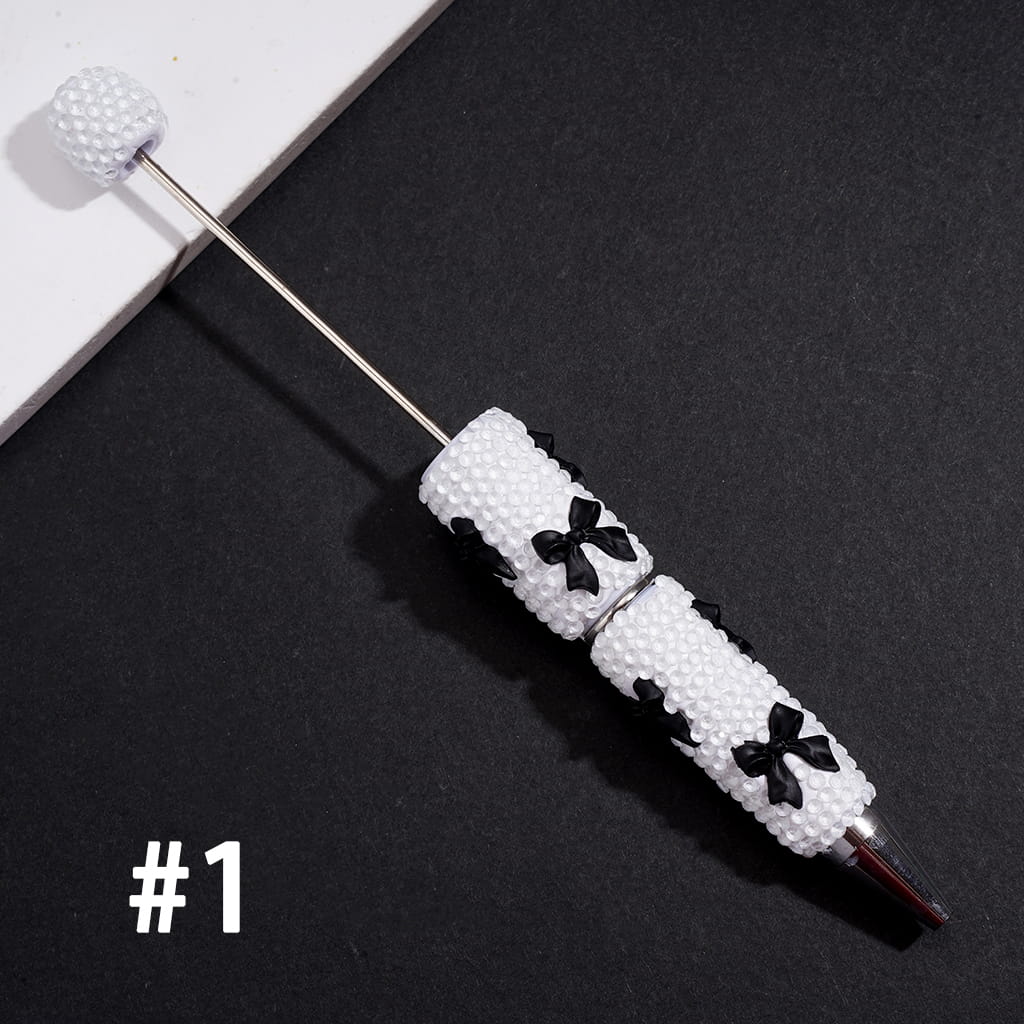 Beadable Clay Pens with Cute Bowtie Design, Rhinestones Covering the Entire Pen, Multi-Color