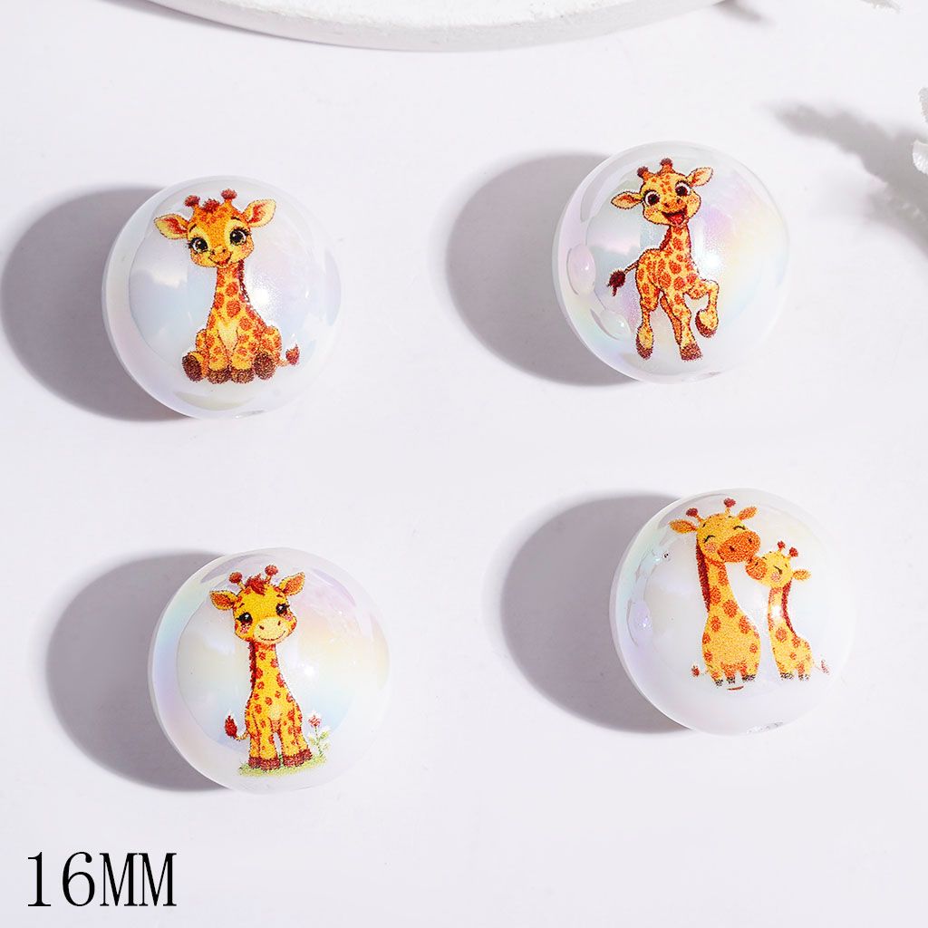 UV-Coated Acrylic Beads for Bracelets with Cute Giraffe Series, 16MM, Random Mix