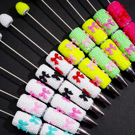 Beadable Clay Pens with Cute Bowtie Design, Rhinestones Covering the Entire Pen, Multi-Color
