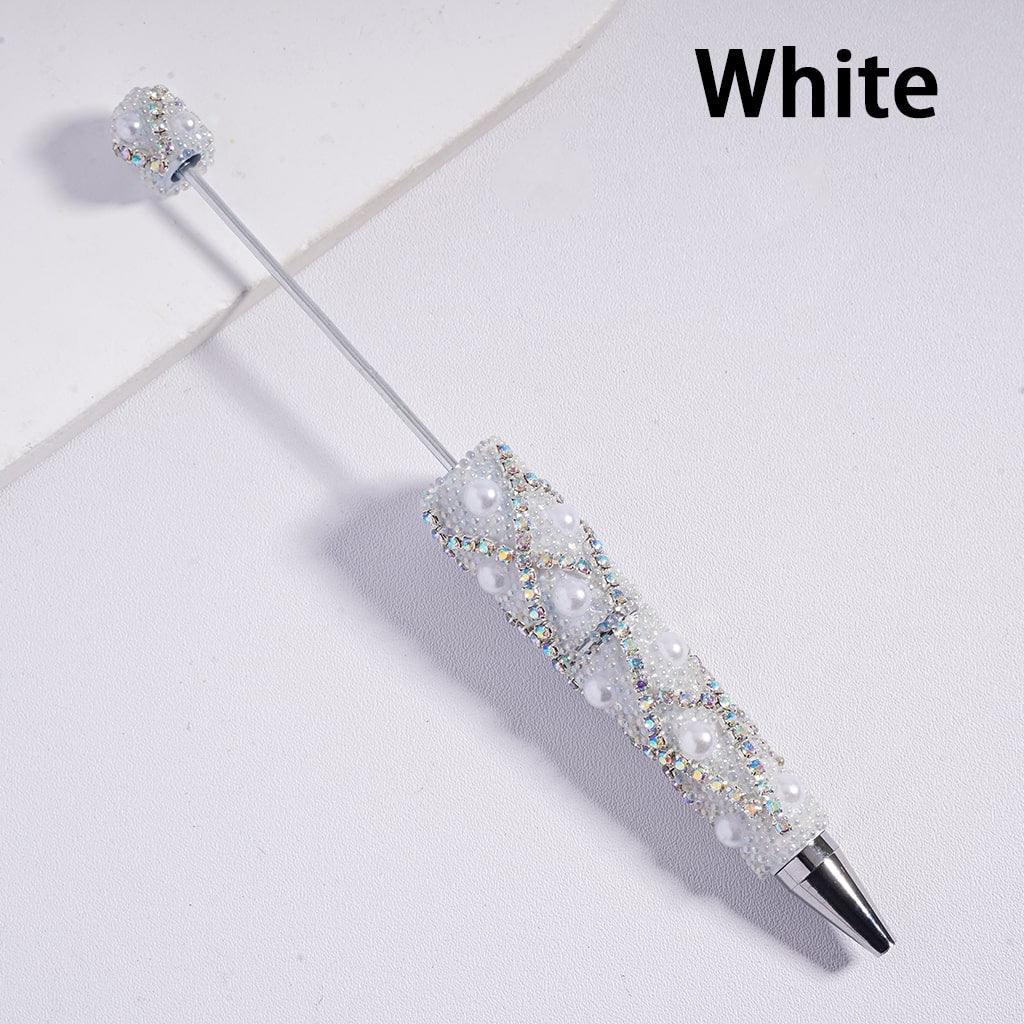 Beadable Pens with Small Bubble Beads and AB Rhinestone Chains in "X" Stripes, Half-Shell White Pearls, Multi-Color
