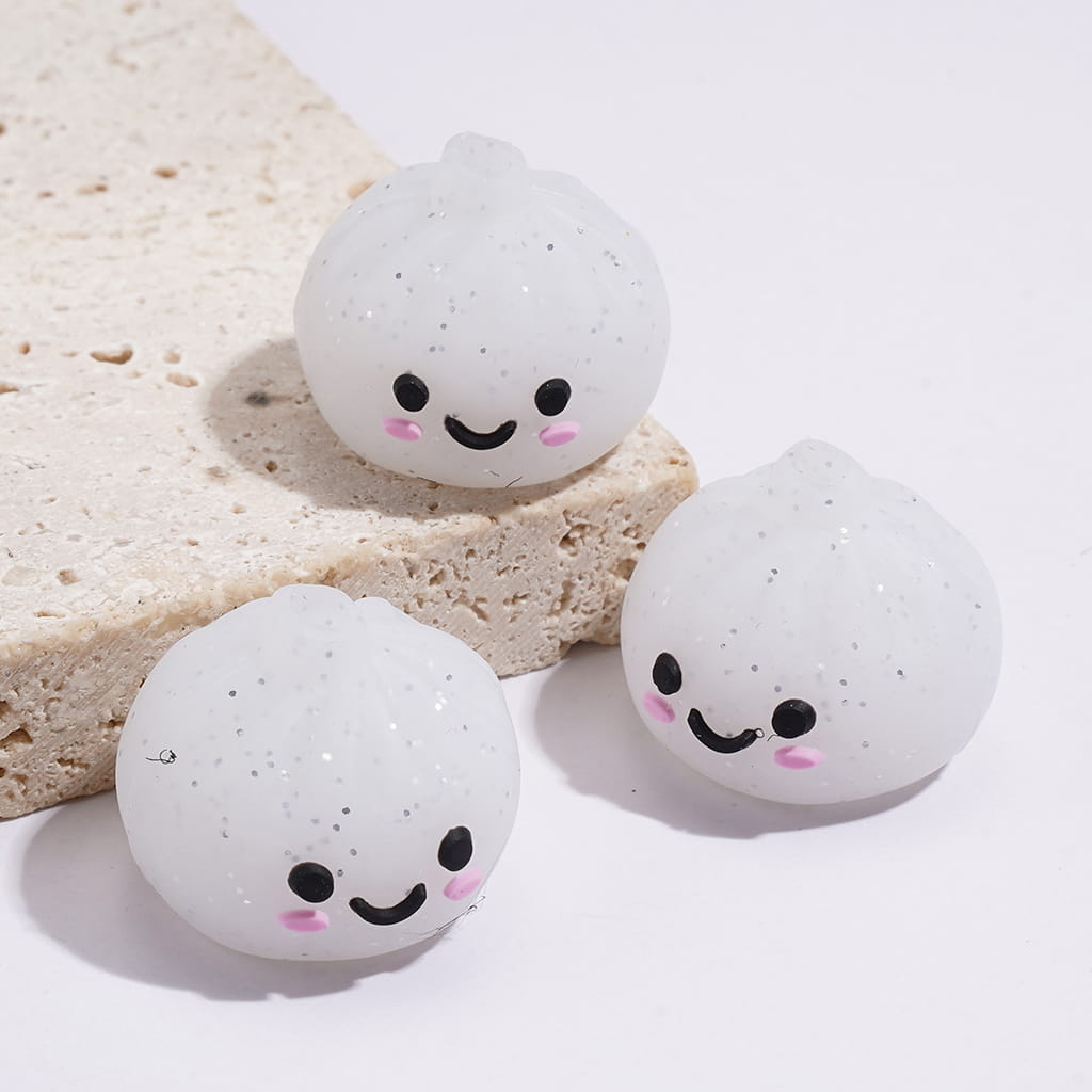 3D Smiling Dumpling w Silver Glitter Silicone Focal Beads, Multi-Color