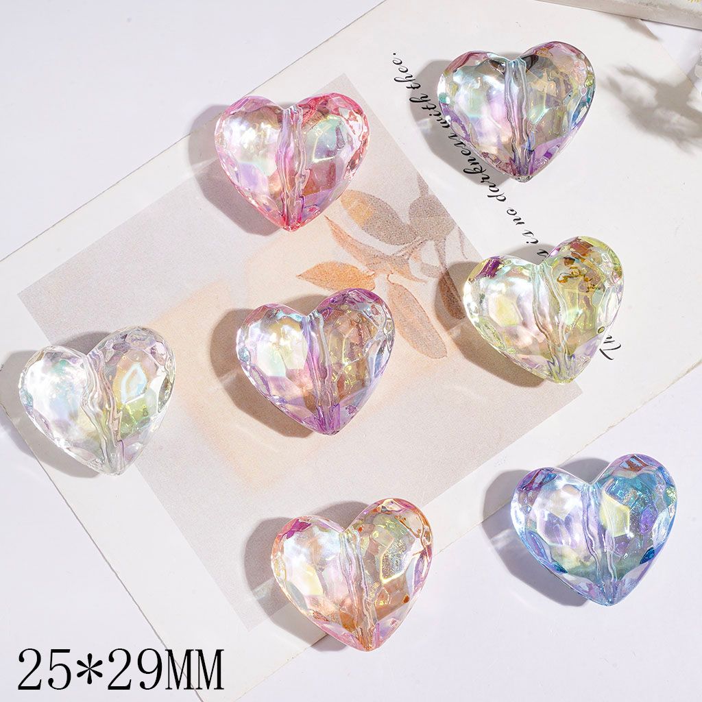 UV-Coated Acrylic Beads Heart, Clear, 25*29MM Multi-Color Random Mix