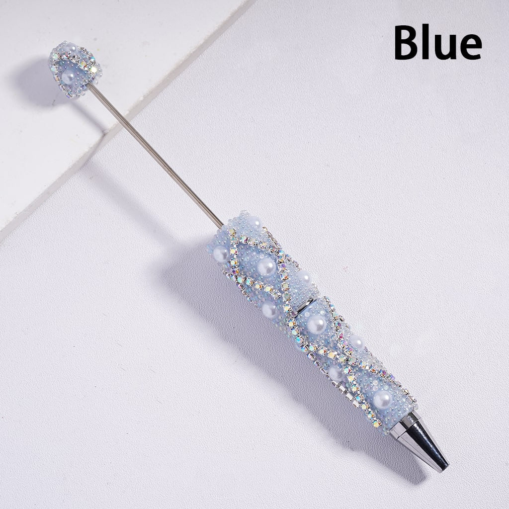 Beadable Pens with Small Bubble Beads and AB Rhinestone Chains in "X" Stripes, Half-Shell White Pearls, Multi-Color