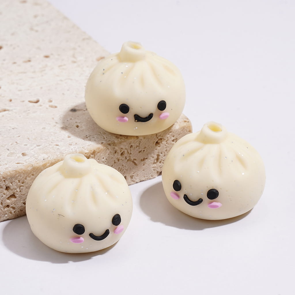 3D Smiling Dumpling w Silver Glitter Silicone Focal Beads, Multi-Color