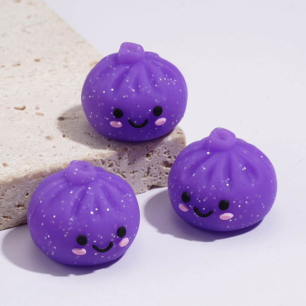 3D Smiling Dumpling w Silver Glitter Silicone Focal Beads, Multi-Color