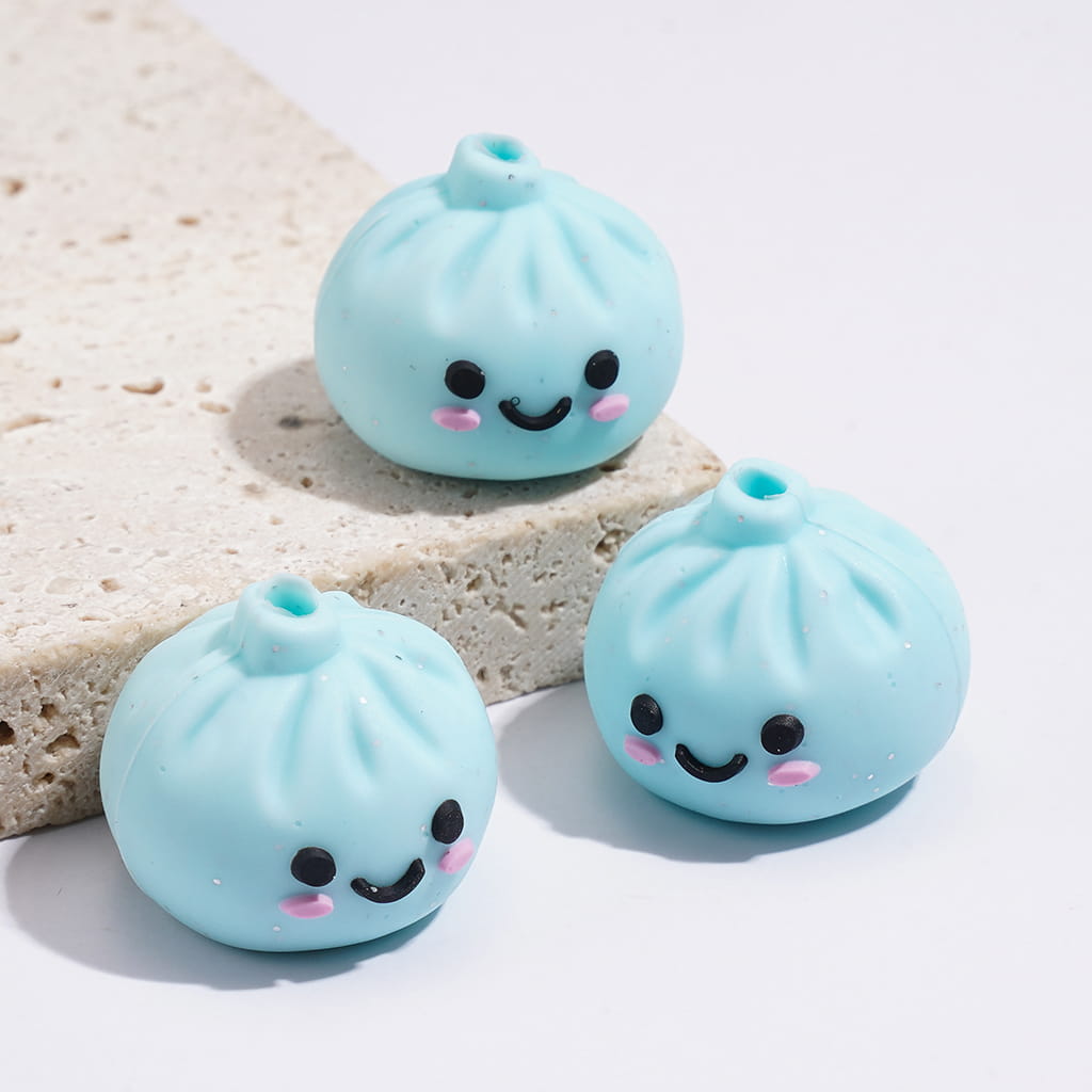 3D Smiling Dumpling w Silver Glitter Silicone Focal Beads, Multi-Color
