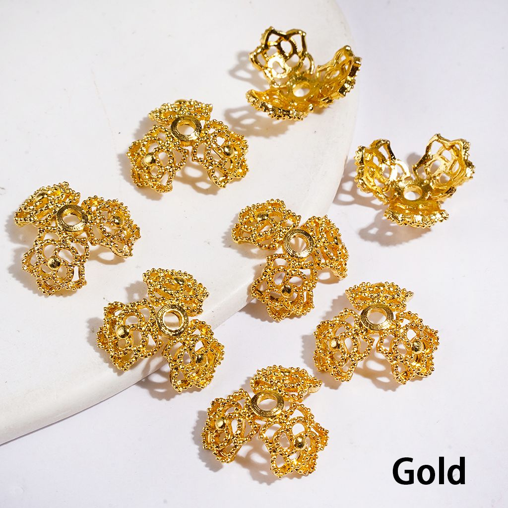 Alloy Bead Cage with Flower, Silver and Gold Bead Cap, 16MM (They Fit 16MM Beads)