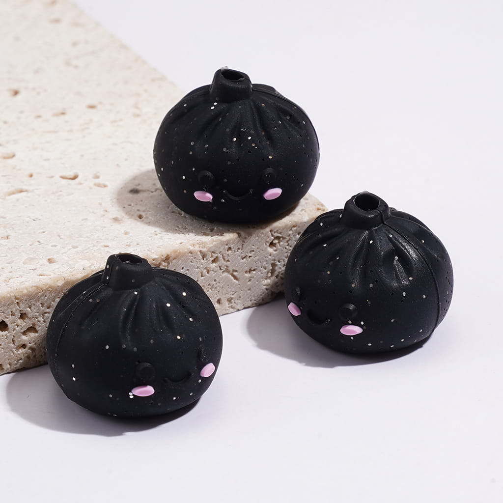 3D Smiling Dumpling w Silver Glitter Silicone Focal Beads, Multi-Color