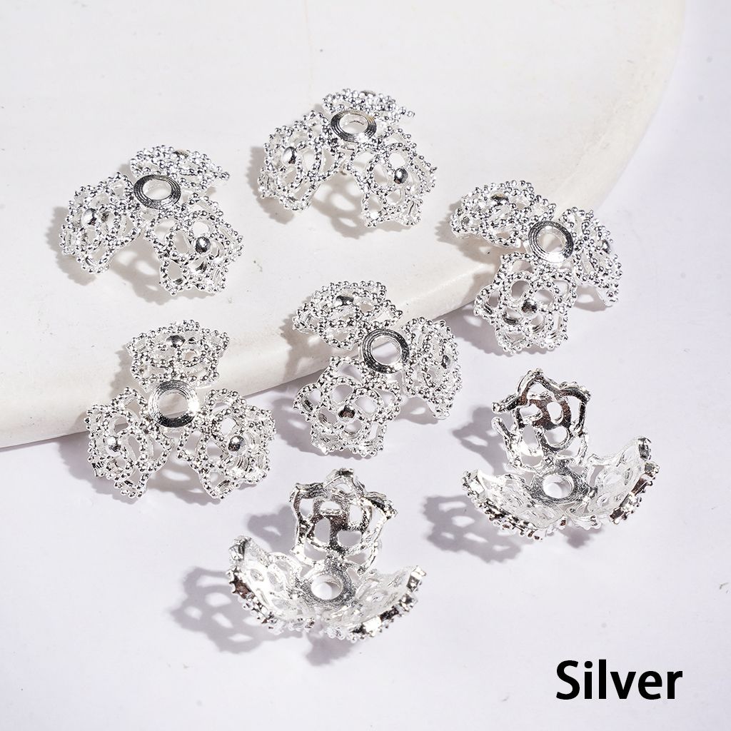 Alloy Bead Cage with Flower, Silver and Gold Bead Cap, 16MM (They Fit 16MM Beads)
