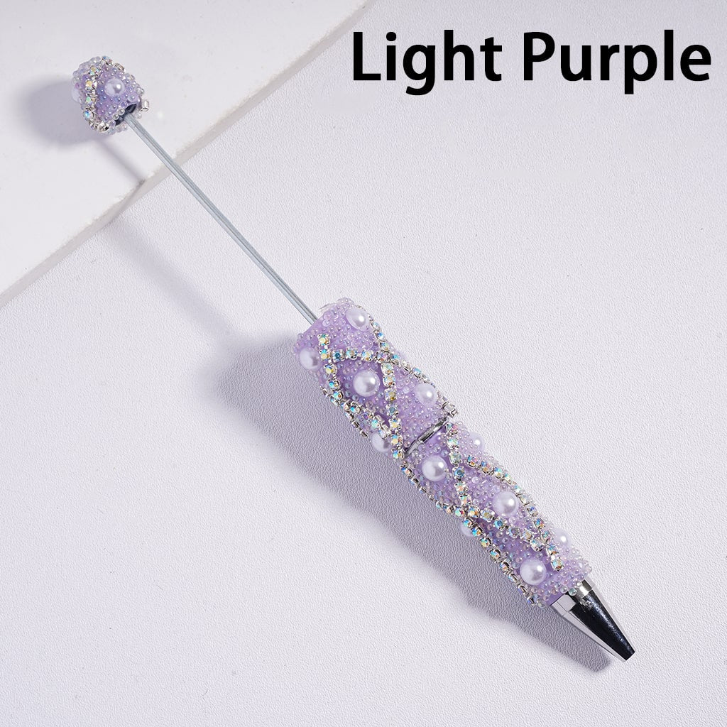Beadable Pens with Small Bubble Beads and AB Rhinestone Chains in "X" Stripes, Half-Shell White Pearls, Multi-Color