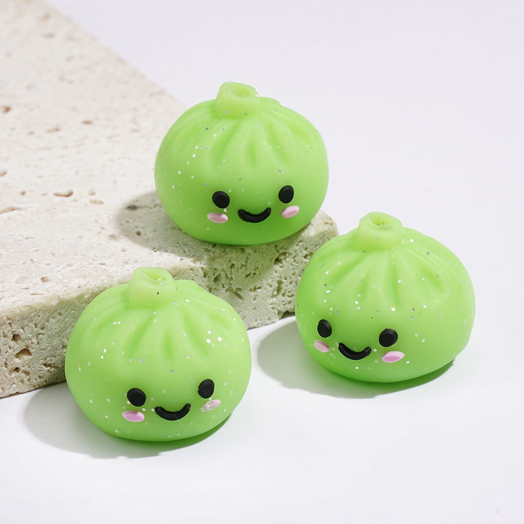 3D Smiling Dumpling w Silver Glitter Silicone Focal Beads, Multi-Color