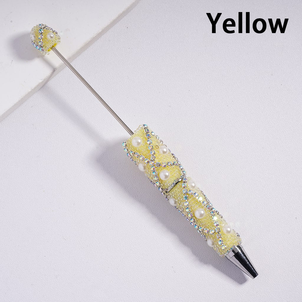 Beadable Pens with Small Bubble Beads and AB Rhinestone Chains in "X" Stripes, Half-Shell White Pearls, Multi-Color