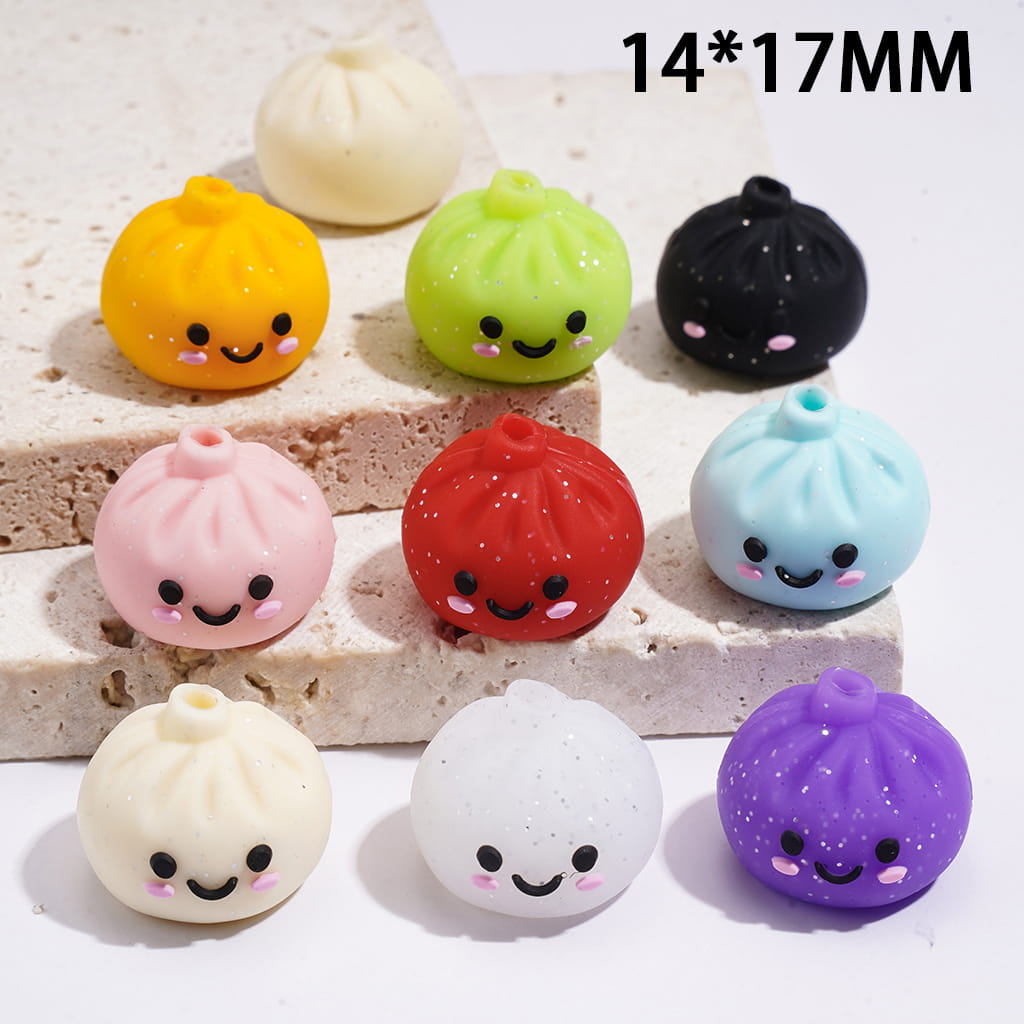 3D Smiling Dumpling w Silver Glitter Silicone Focal Beads, Multi-Color