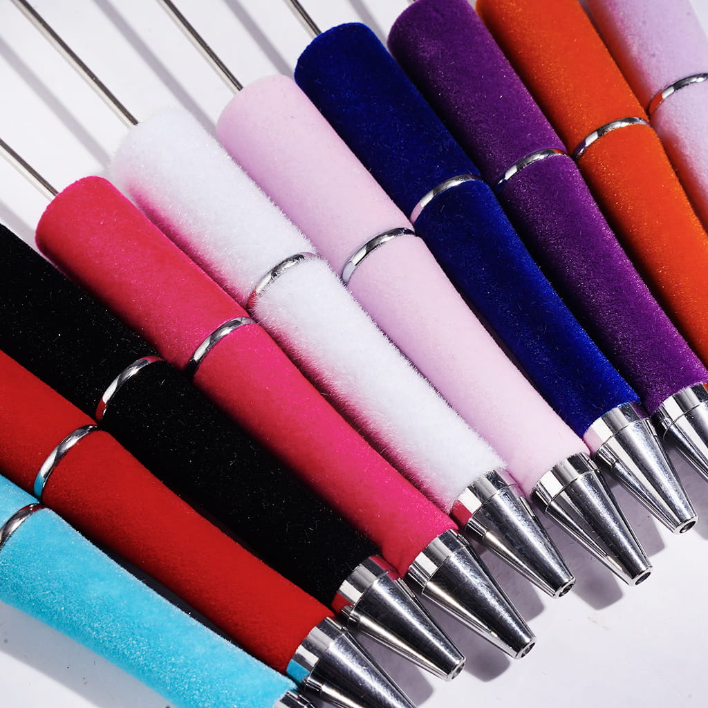 Velvet Touch Flocked Fluffy Handcrafted Beadable Pens, Multi-Color