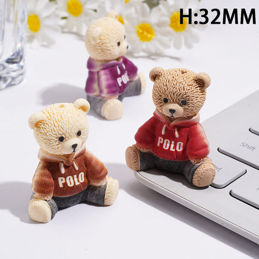 Sweatshirt Bear Acrylic Beads for Pen Topper or Jewelry, Height 32MM, Multi-Color