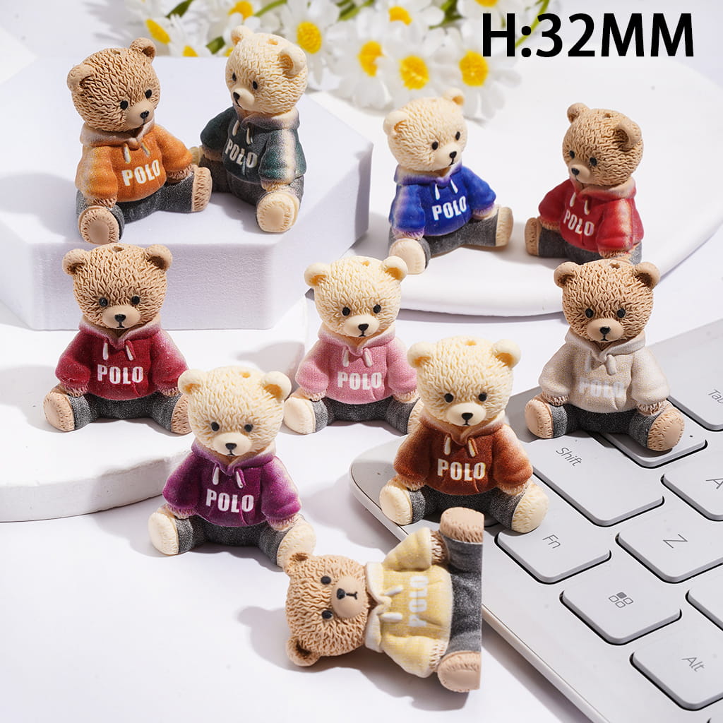 Sweatshirt Bear Acrylic Beads for Pen Topper or Jewelry, Height 32MM, Multi-Color