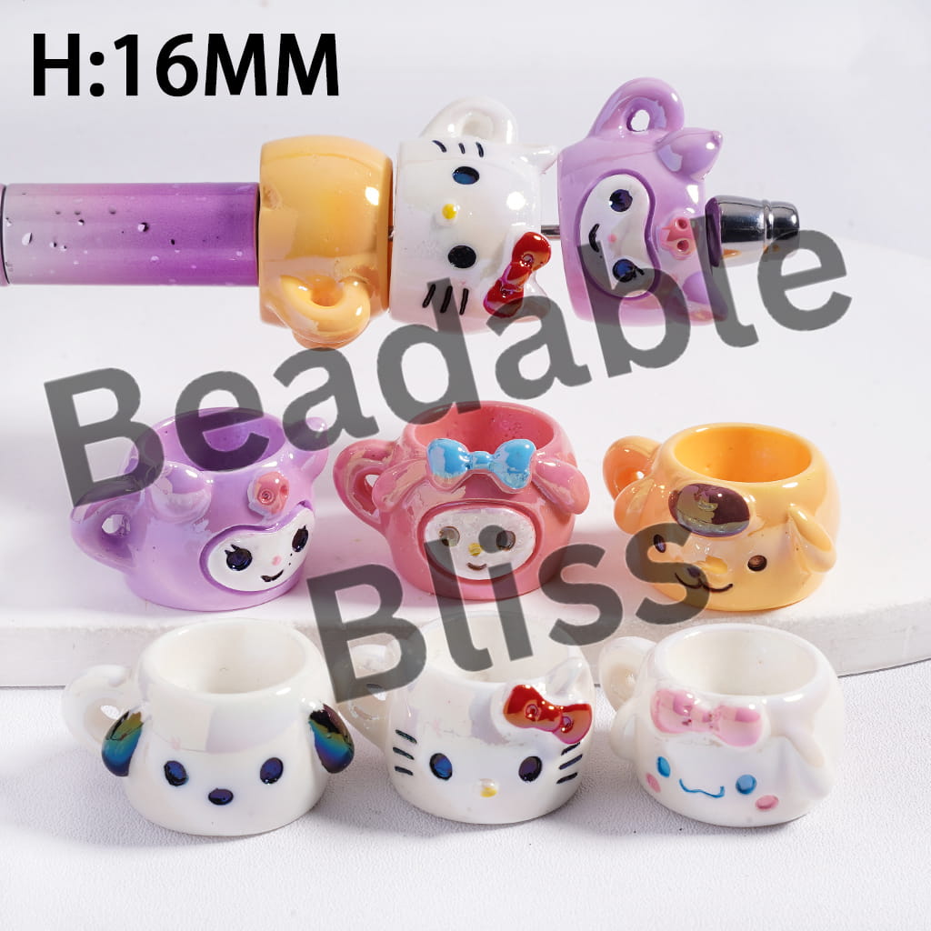 Acrylic Beads UV Coating with Adorable Character Cup Series, Height 16MM, Random Mix