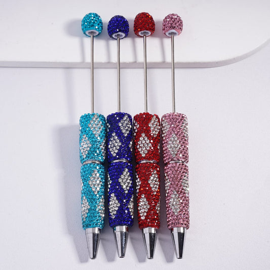 Beadable Clay Pens with Rhombus-Shaped Clear Rhinestone, Multi-Color