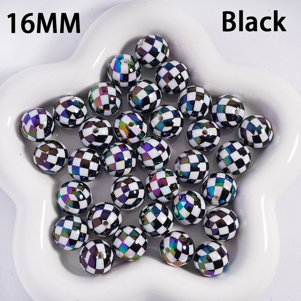 Acrylic Beads for Bracelets UV Coating with Square Checkered, 16MM, Multi-Color