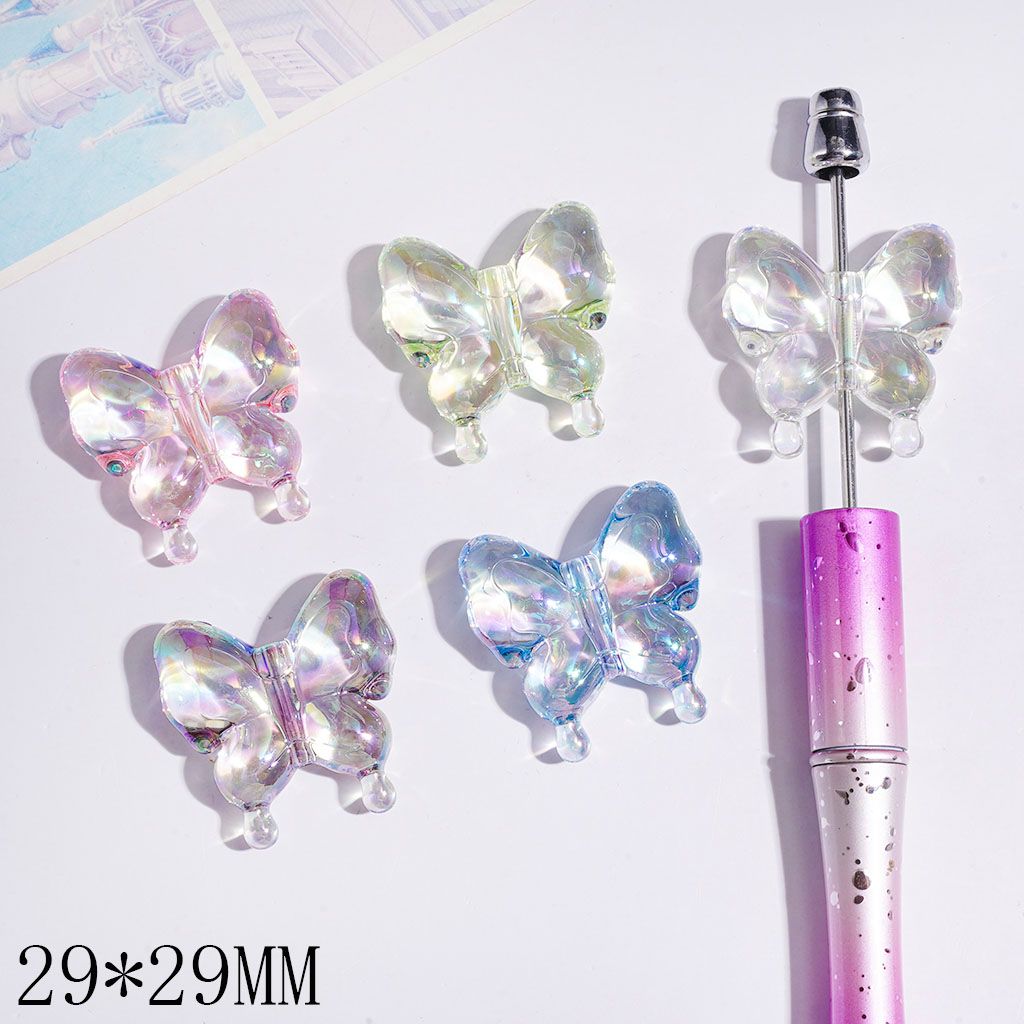 UV-Coated Acrylic Beads Butterfly, Clear, 29*29MM Multi-Color Random Mix