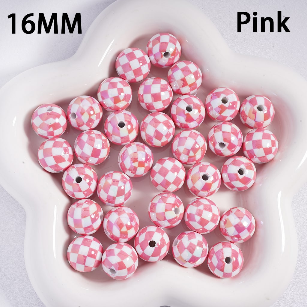 Acrylic Beads for Bracelets UV Coating with Square Checkered, 16MM, Multi-Color