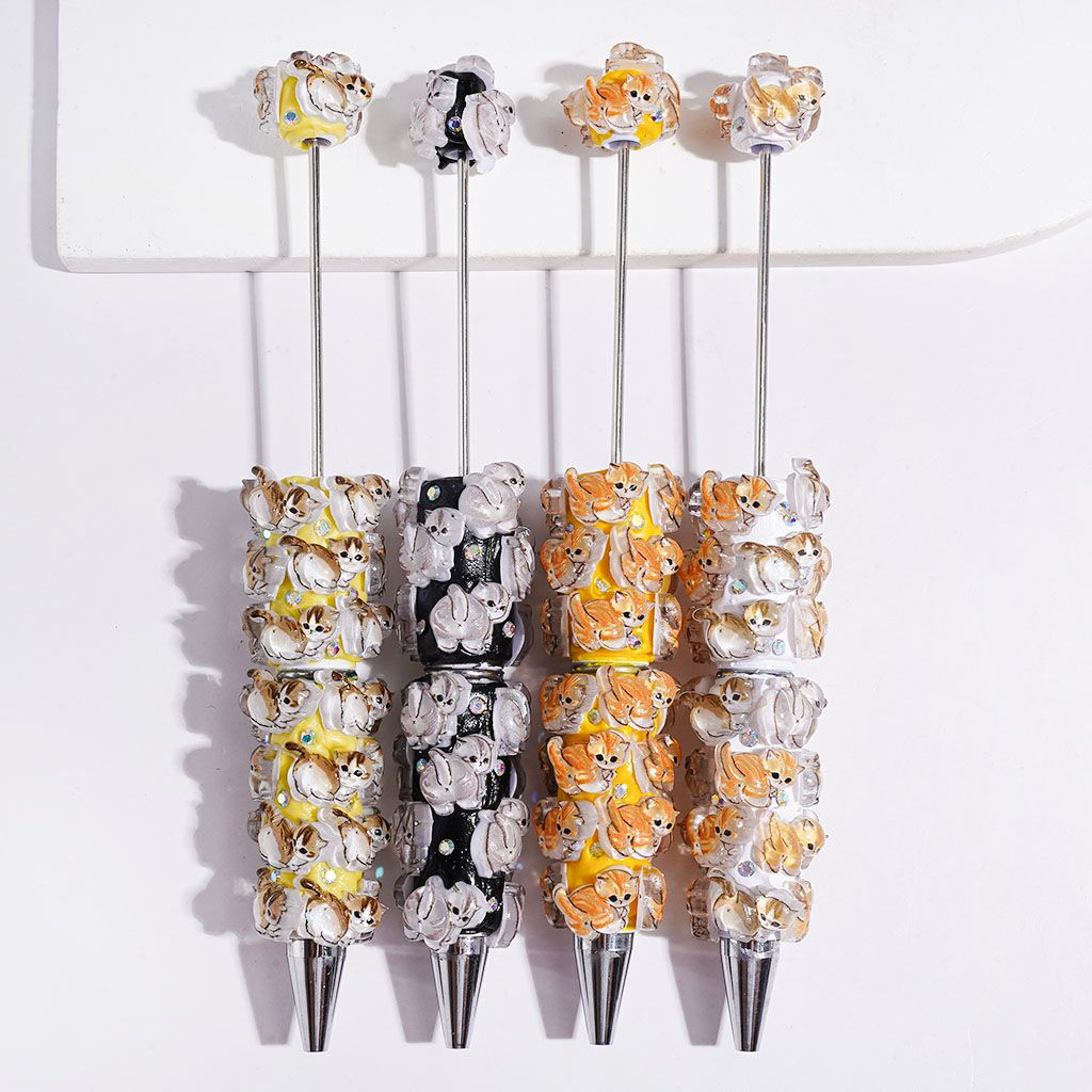Beadable Clay Pens with Cute Cat and AB Rhinestones, Multi-Color