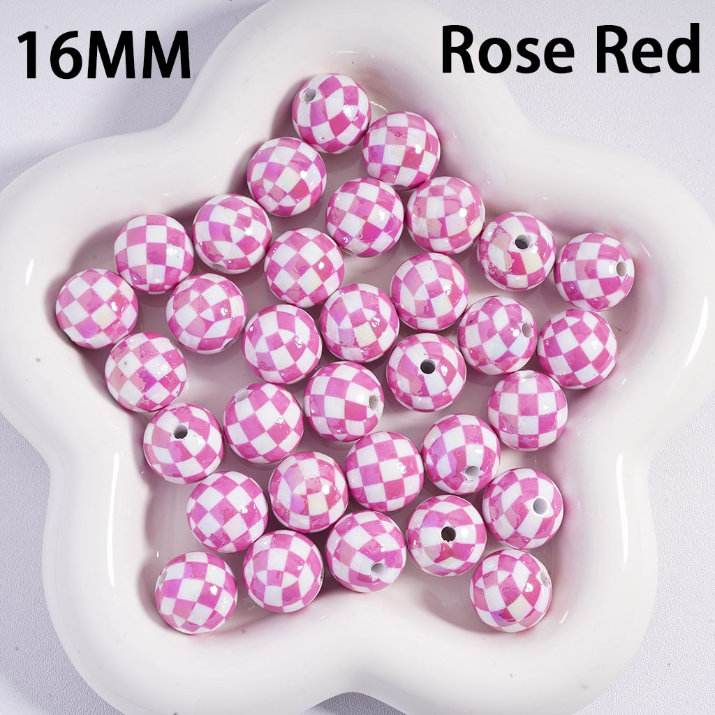 Acrylic Beads for Bracelets UV Coating with Square Checkered, 16MM, Multi-Color