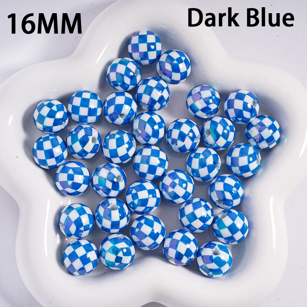 Acrylic Beads for Bracelets UV Coating with Square Checkered, 16MM, Multi-Color