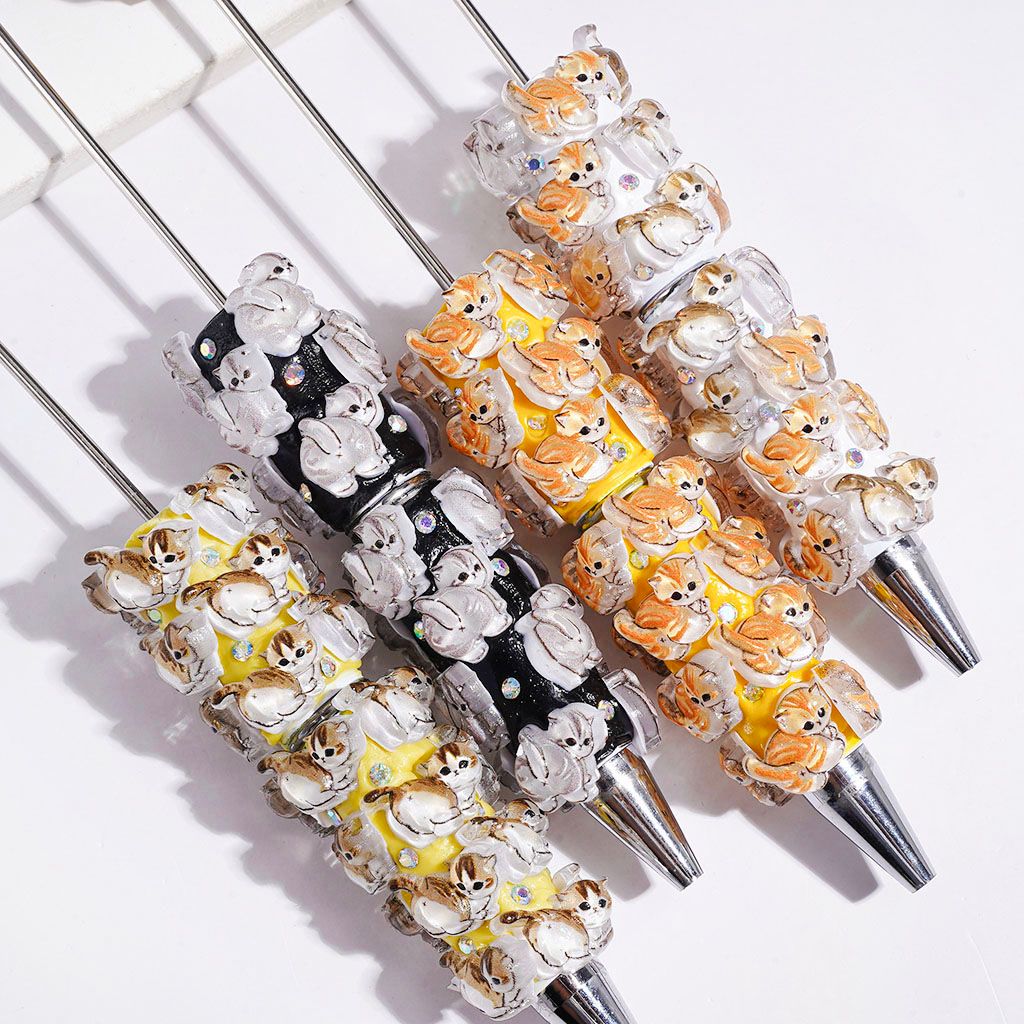 Beadable Clay Pens with Cute Cat and AB Rhinestones, Multi-Color
