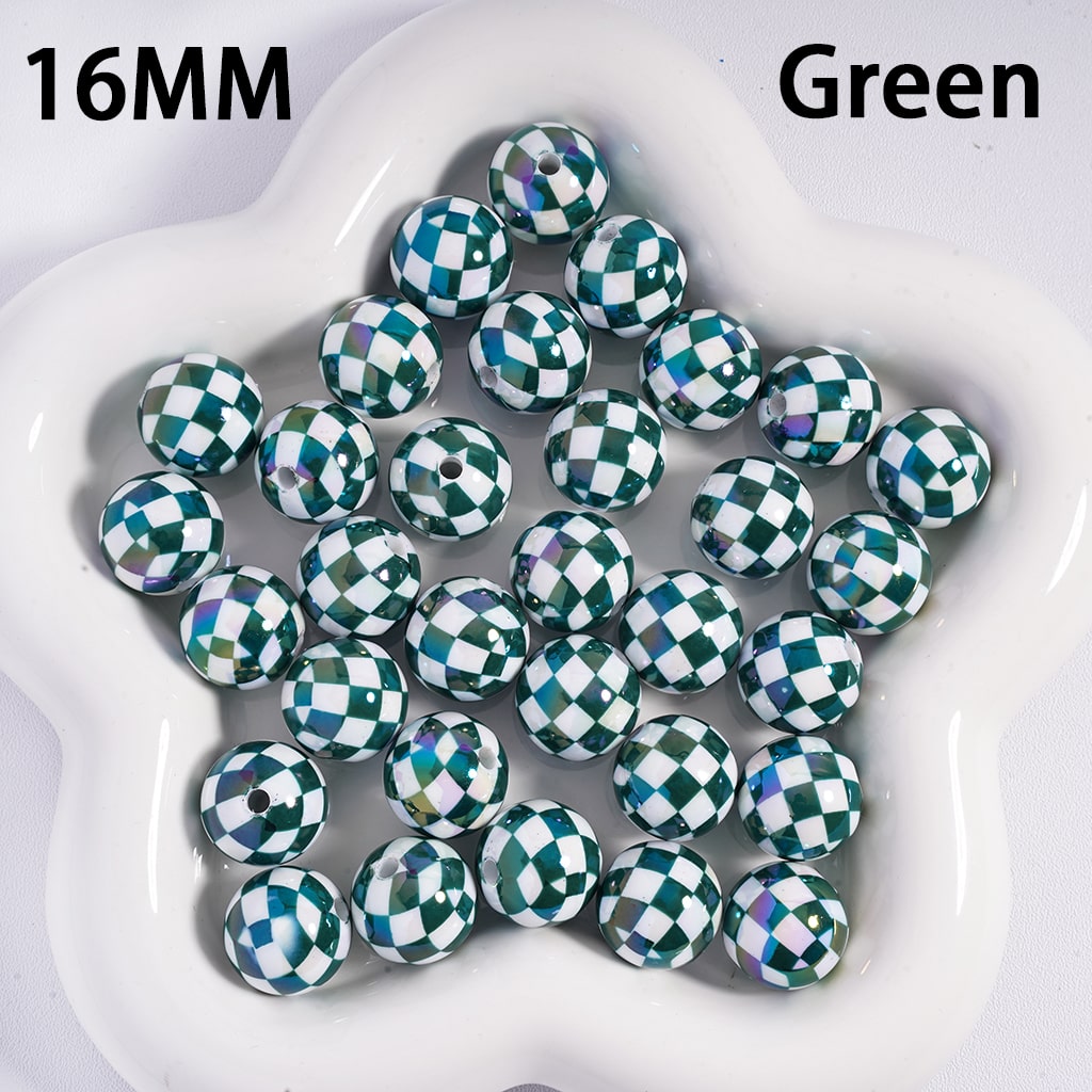 Acrylic Beads for Bracelets UV Coating with Square Checkered, 16MM, Multi-Color
