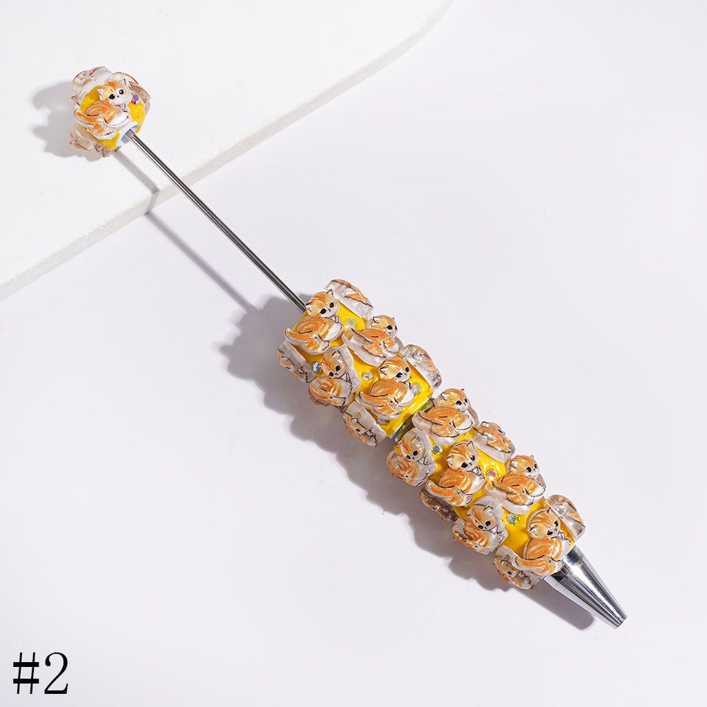 Beadable Clay Pens with Cute Cat and AB Rhinestones, Multi-Color