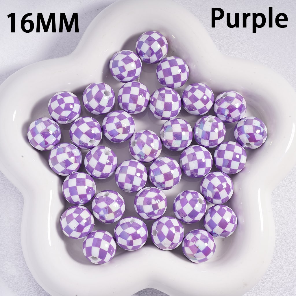 Acrylic Beads for Bracelets UV Coating with Square Checkered, 16MM, Multi-Color