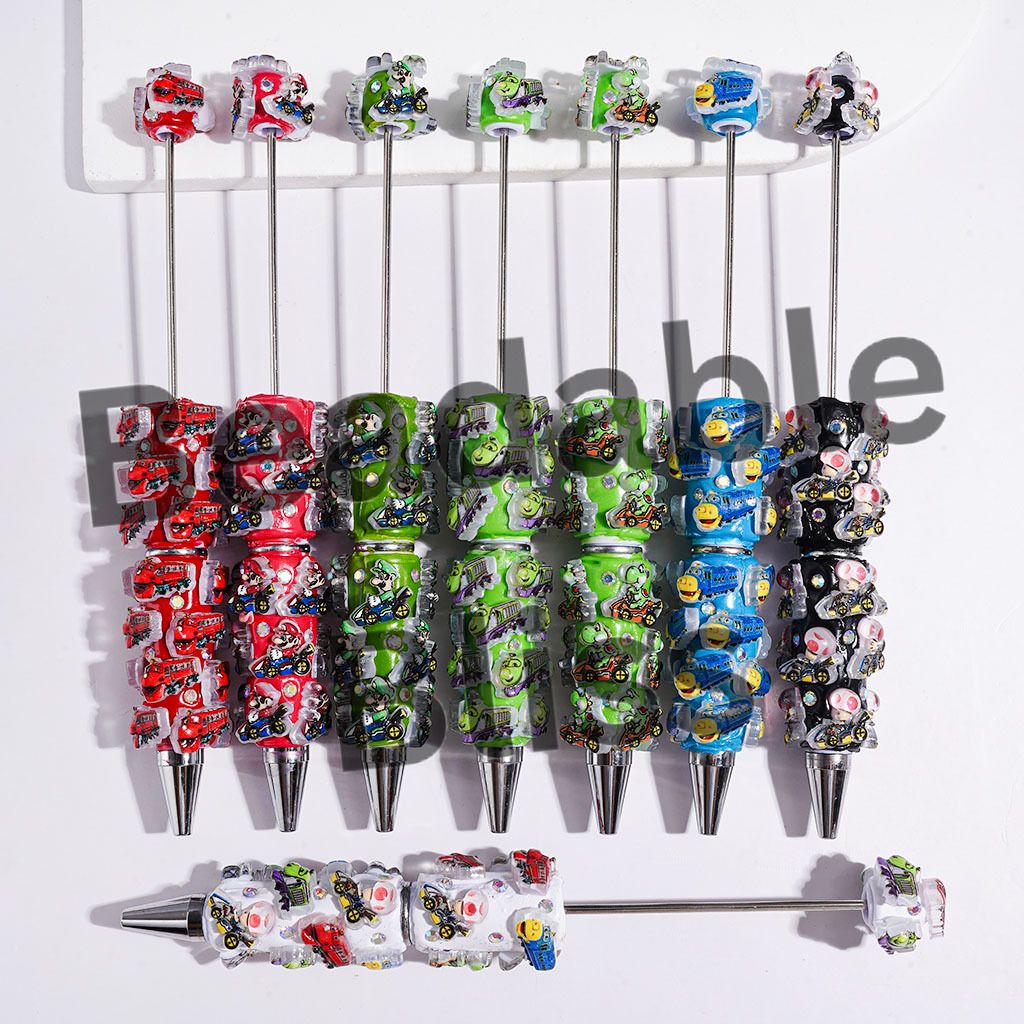 Beadable Clay Pens with Sports Car Plumber Character Series and AB Rhinestone, Multi-Color
