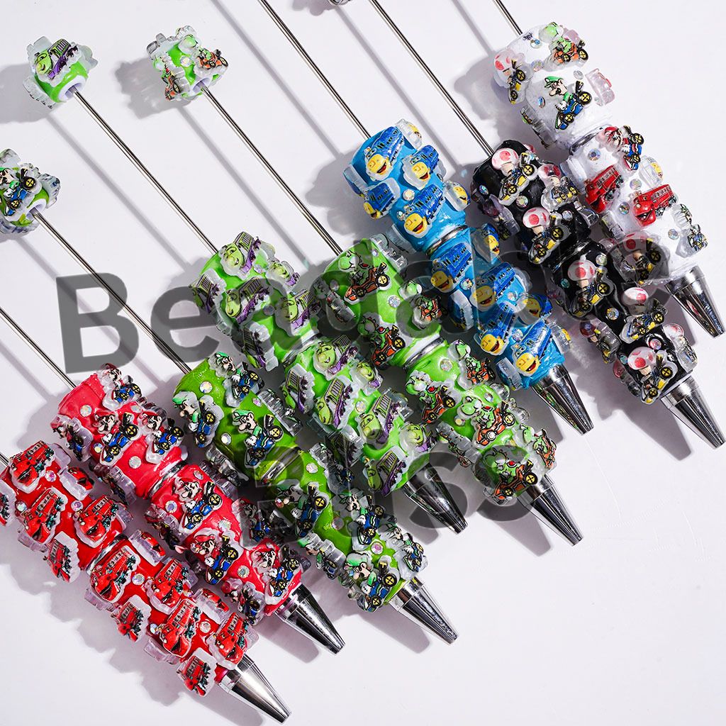 Beadable Clay Pens with Sports Car Plumber Character Series and AB Rhinestone, Multi-Color
