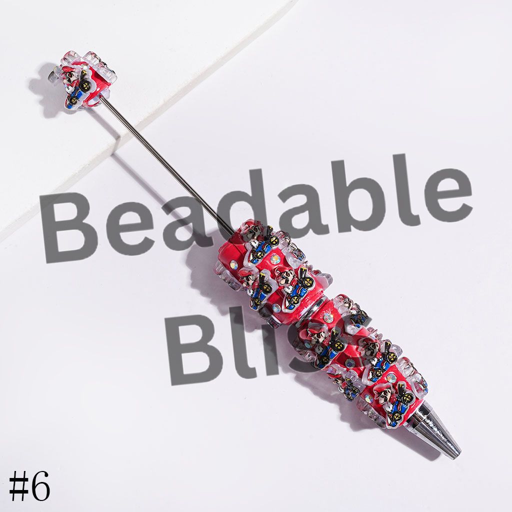 Beadable Clay Pens with Sports Car Plumber Character Series and AB Rhinestone, Multi-Color