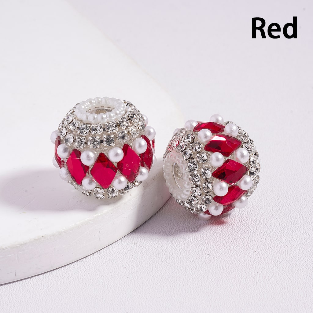 Acrylic Beads with Various Colors Rhombus and Clear Rhinestone, with White Pearl Chains, 20MM, Random Mix