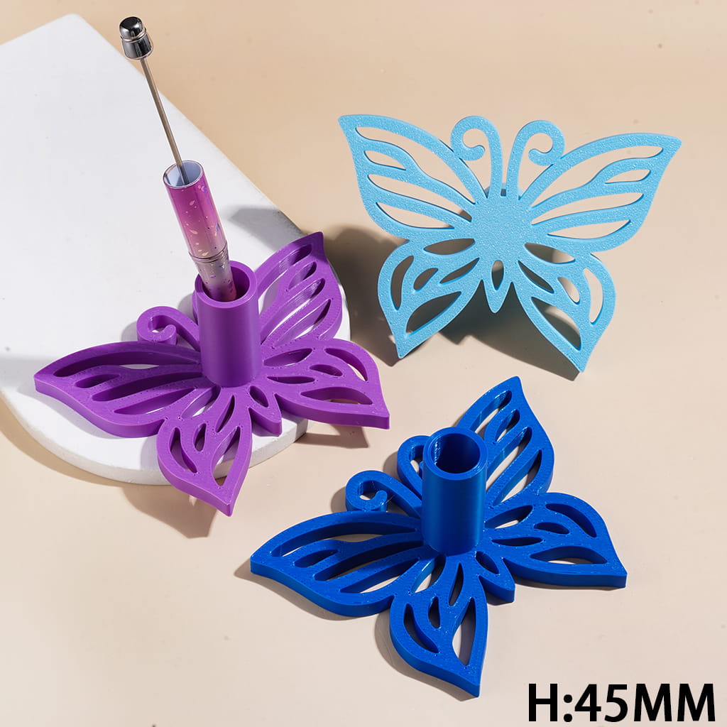 3D Printed PLA Hollowed Butterfly Pen Holder, Single Hole Desktop Pen Stand, Craft Tool Organizer for Pens Tweezers Embroidery Needles, Height 45MM, Multi-Color, Random Mix