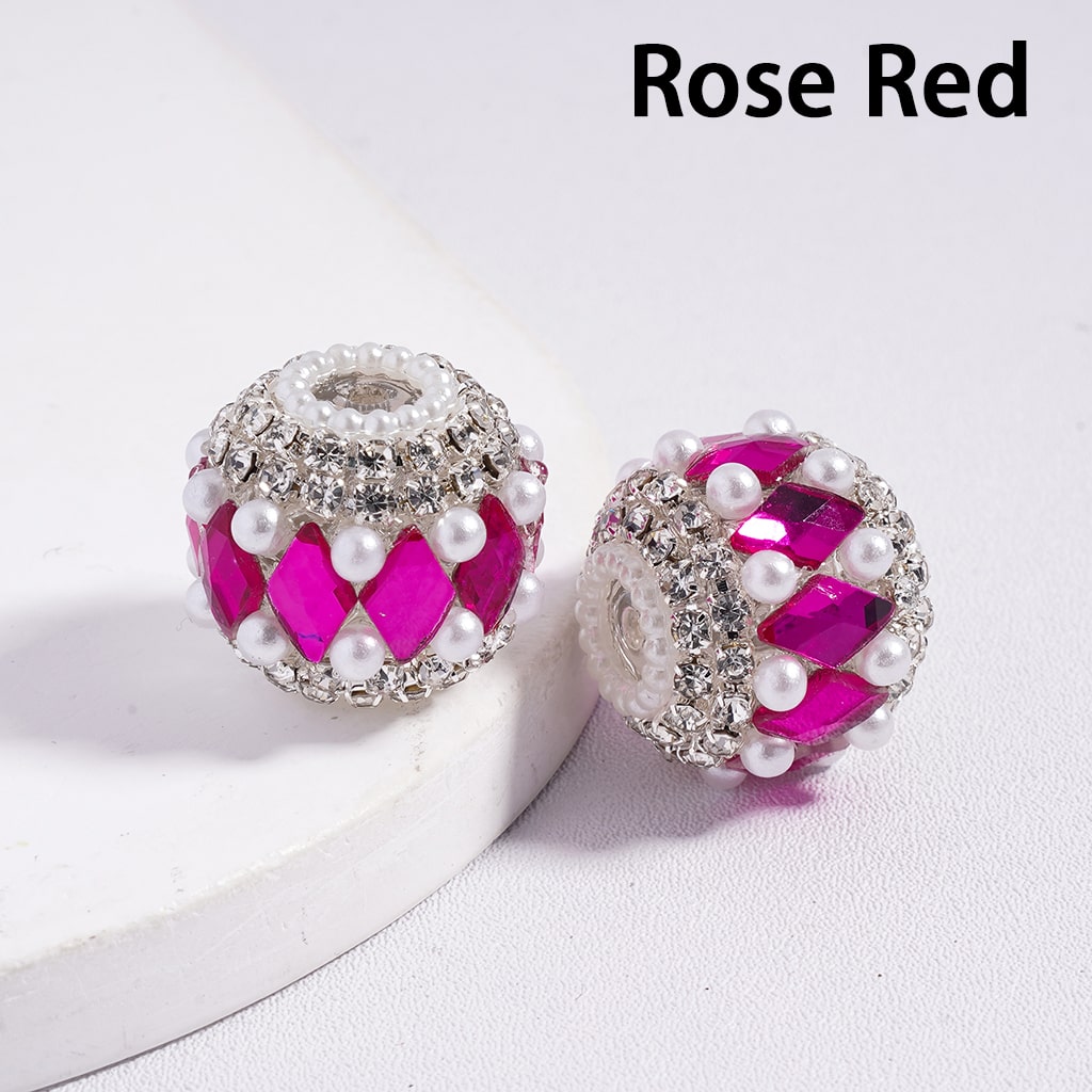 Acrylic Beads with Various Colors Rhombus and Clear Rhinestone, with White Pearl Chains, 20MM, Random Mix