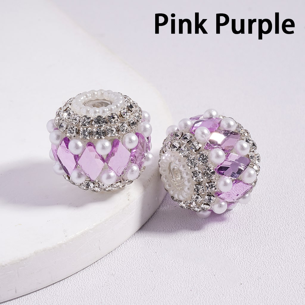 Acrylic Beads with Various Colors Rhombus and Clear Rhinestone, with White Pearl Chains, 20MM, Random Mix