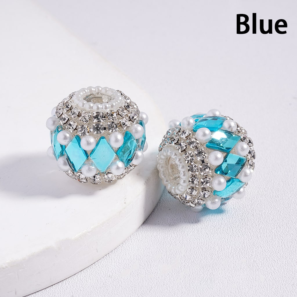 Acrylic Beads with Various Colors Rhombus and Clear Rhinestone, with White Pearl Chains, 20MM, Random Mix