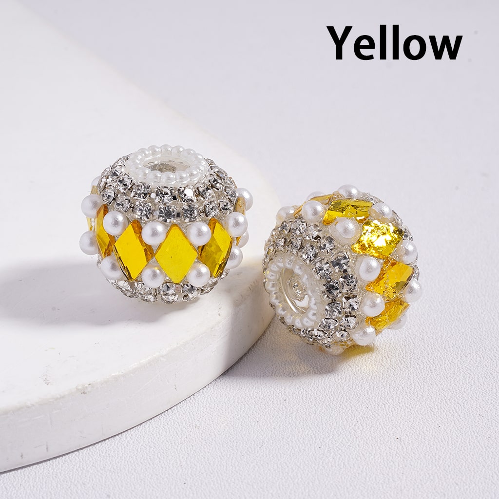 Acrylic Beads with Various Colors Rhombus and Clear Rhinestone, with White Pearl Chains, 20MM, Random Mix