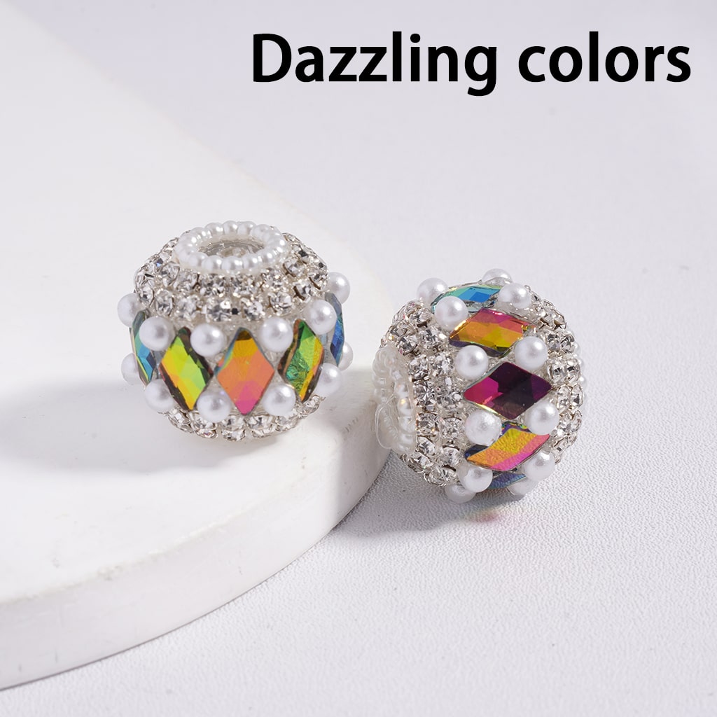 Acrylic Beads with Various Colors Rhombus and Clear Rhinestone, with White Pearl Chains, 20MM, Random Mix