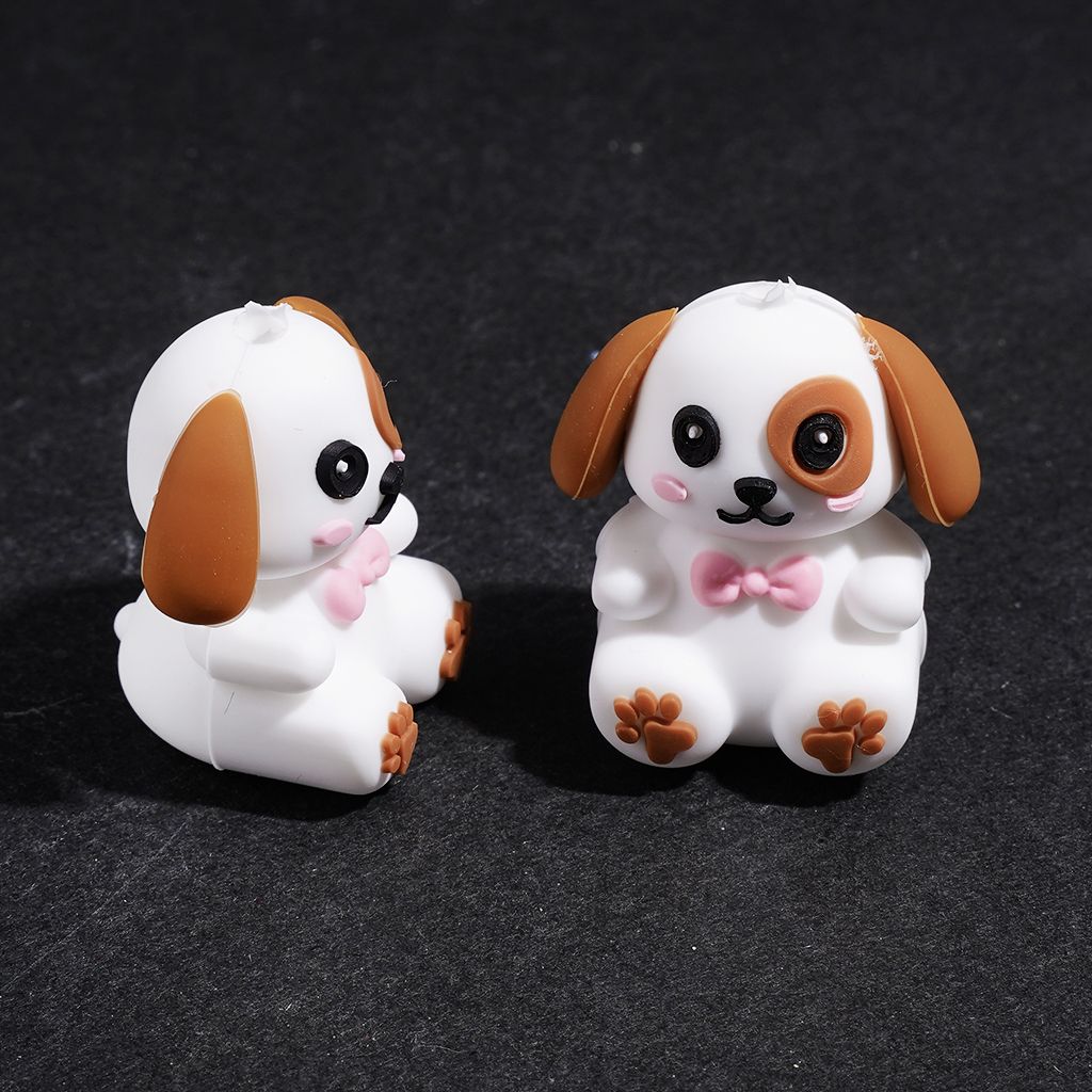 Silicone Focal Beads 3D Cute Dog in Sitting Position with Diverse Colors Bowtie, 25*27MM
