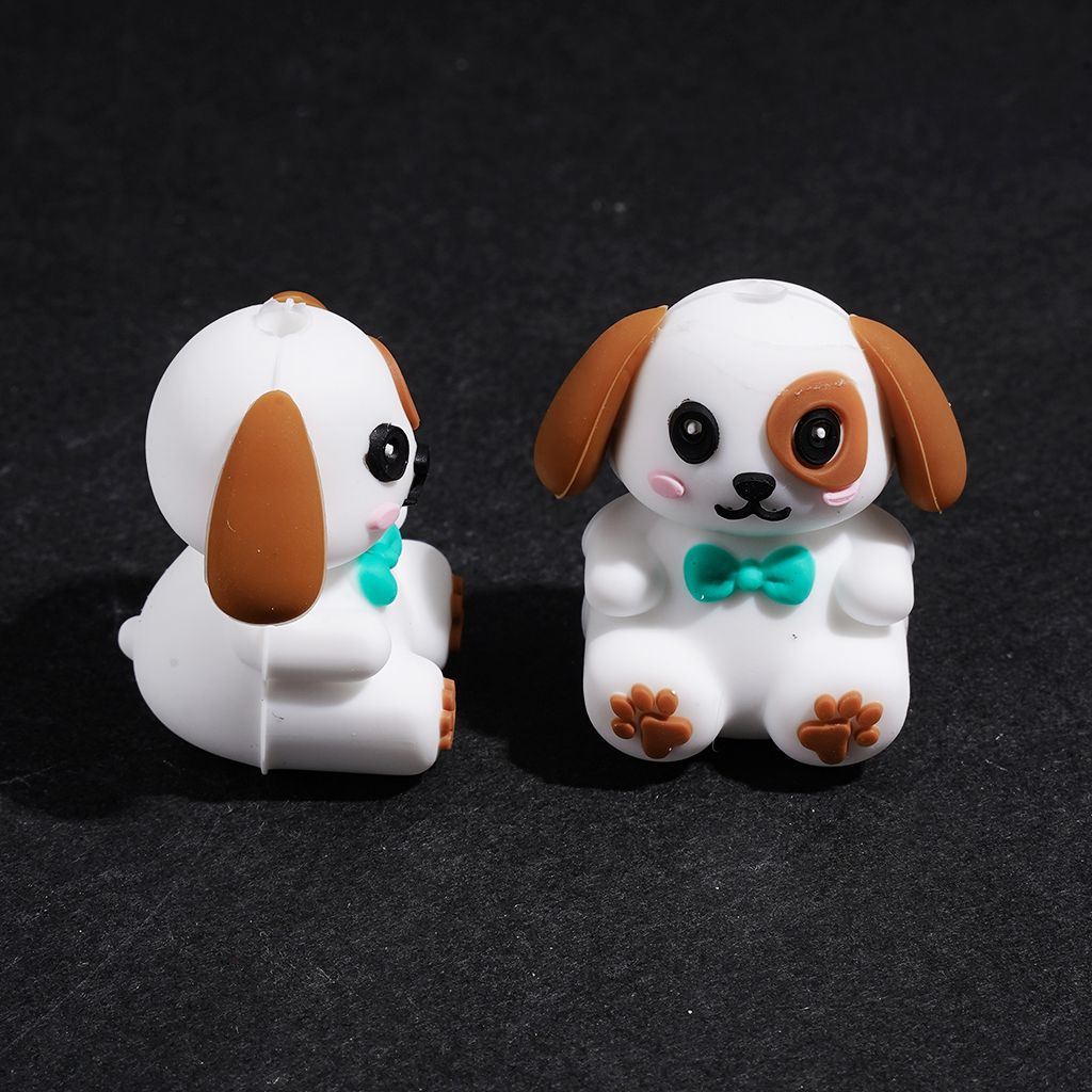 Silicone Focal Beads 3D Cute Dog in Sitting Position with Diverse Colors Bowtie, 25*27MM